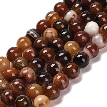 Natural Striped Agate/Banded Agate Beads Strands, Round, Dyed & Heated, Dark Red, 10~10.5mm, Hole: 1.2mm, about 38pcs/strand, 15.28''(38.8cm)
