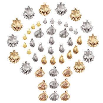 SUNNYCLUE Stainless Steel Charms, Laser Cut, Scallop Shell Shape, Mixed Color, 48pcs/box