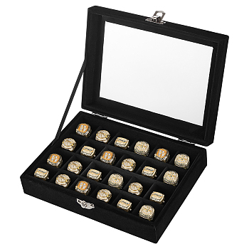 24-Slot Velvet Paper Storage Gift Jewelry Boxes, with Plastic Visible Window, Rectangle, Black, 20x15x5.2cm