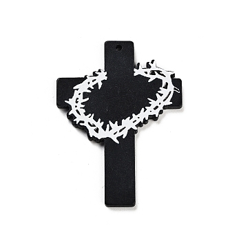 Acrylic Pendants, Double-sided Printed, Cross, 48.5x35.5x2.5mm, Hole: 1.5mm