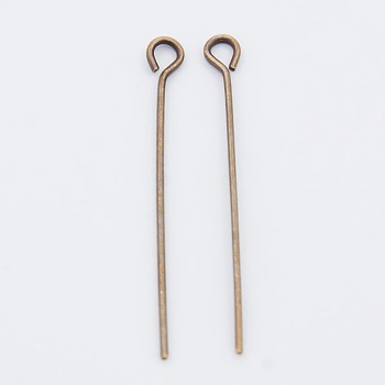 Brass Eye Pin, Cadmium Free & Lead Free, Red Copper Color, about 2.8cm long, 0.7mm thick, hole: about 2mm, about 7980pcs/950g
