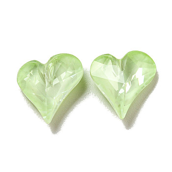 Glass Rhinestone Cabochons, Point Back & Back Plated, Faceted, Heart, Chrysolite, 12x12x5mm