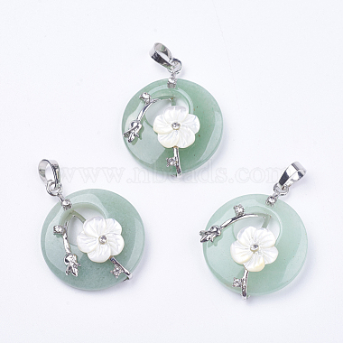 Platinum LightGreen Flat Round Green Aventurine Pendants