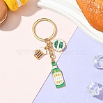 Oktoberfest Theme Alloy Enamel Keychain, with Iron Rings, Green, 9cm(KEYC-YW00150-02)