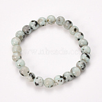 Natural Sesame Jasper/Kiwi Jasper Beaded Stretch Bracelets, Round, 2-1/8 inch(55mm), Bead: 10mm(BJEW-Q692-26-10mm)