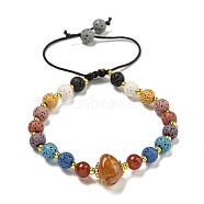 Dyed Natural Lava Rock Rondelle Braided Bead Bracelets, Dyed Natural Agate Link Bracelets for Women Men, Colorful, Inner Diameter: 2~3-1/8 inch(5~8cm)(BJEW-Z026-01D)