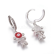 (Jewelry Parties Factory Sale)Brass Cubic Zirconia Hoop Earrings, Dangle Earrings, Girl, Platinum, Red, 33mm, Pendant: 18x12x3mm, Pin: 1mm(EJEW-O084-01P-B)