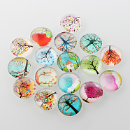 Tree of Life Printed Half Round/Dome Glass Cabochons, Mixed Color, 20x6mm(X-GGLA-A002-20mm-GG)