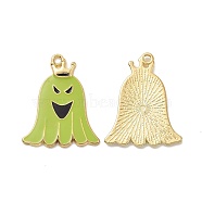 Halloween Theme Rack Plating Alloy Enamel Pendants, Ghost Charms, Light Gold, 31.5x24.5x1.5mm, Hole: 2mm(PALLOY-O109-55LG)