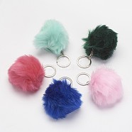 Keychain, with Iron Key Ring and Imitation Rabbit Hair, Platinum, Mixed Color, 115mm(X-KEYC-G037-C)