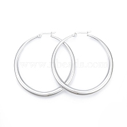 201 Stainless Steel Big Hoop Earrings for Women, with 304 Stainless Steel Pins, Stainless Steel Color, 60x57x5mm, Pin: 0.7mm(EJEW-N052-04B-01)