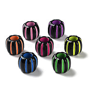 Spray Printed Opaque Acrylic European Beads, Large Hole Beads, Barrel with Stripe, Mixed Color, 12x11mm, Hole: 6mm, about 500pcs/500g(SACR-P031-02B)