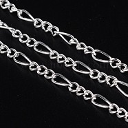 Iron Handmade Chains Figaro Chains Mother-Son Chains, Unwelded, Silver Color Plated, with Spool, Mother Link: 3.5x7mm, 1mm thick, Son Link: 3x4mm, 0.83mm thick, about 328.08 Feet(100m)/roll(CHSM005Y-S)