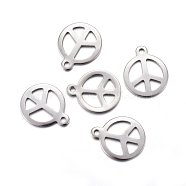 201 Stainless Steel Pendants, Peace Sign, Stainless Steel Color, 15x12.5x1mm, Hole: 1.4mm(X-STAS-O110-05P)