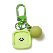 Cartoon Smiling Face Acrylic Pendant Keychain, with Candy Ball Charm and Alloy Finding, for Car Bag Decoration, Square, 62~67mm(KEYC-D017-01D)