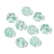 Transparent Spray Painted Glass Beads, Clover, Aquamarine, 10x10x5mm, Hole: 1mm(X-GLAA-N035-019-C04)