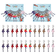 Alloy Enamel Shark Pendant Locking Stitch Markers, Zinc Alloy Lobster Claw Clasp Stitch Marker, Mixed Color, 6.2cm, 12pcs/set(HJEW-AB00099)