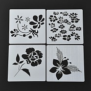 PET Drawing Stencil, Reusable Stencils for Paper Wall Fabric Floor Furniture Canvas Wood, Painted Flowers, White, 15x15x0.02cm, 4pcs/Set(DIY-Z007-22)