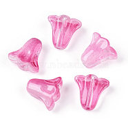 Spray Painted Transparent Glass Beads, Tulip Flower, Hot Pink, 10x11x5.5mm, Hole: 1mm(GLAA-D006-20F)