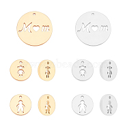 Unicraftale 12Pcs 6 Style 304 Stainless Steel Charms, Flat Round, Mixed Color, 12x1.4mm, Hole: 2mm(STAS-UN0022-60)