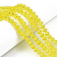 Glass Beads Strands, Faceted, Rondelle, Yellow, 8x6mm, Hole: 1mm, about 65~68pcs/strand, 15.7~16.1 inch(40~41cm)(X-EGLA-A034-T8mm-D29)