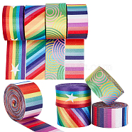 WADORN 4 Rolls 4 Styles 3M Double Face Printed Polyester Ribbons, Rainbow Color Ribbon, Flat, Mixed Color, 1-1/2 inch(38mm), about 3.28 Yards(3m)/Roll, 1 roll/style(SRIB-WR0001-05)