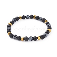 Stretch Bracelets, with Electroplate Glass Beads, Natural Lava Rock, Natural Black Agate(Dyed) and Natural Snowflake Obsidian Beads, 2-1/8 inch(5.5cm)(BJEW-JB04651-02)