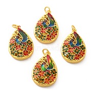 Alloy Enamel Pendants, with Jump Ring, Lead Free & Cadmium Free, Teardrop with Flower, Matte Gold Color, 32x21.5x8.5mm, Hole: 4mm, Jump Ring: 6x1mm(ENAM-K067-69MG)