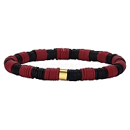 Polymer Clay Heishi Surfer Stretch Bracelet with 304 Stainless Steel Beaded, Preppy Bracelet, Dark Red, Inner Diameter: 2 inch(5.2cm)(BJEW-SW00112-04)