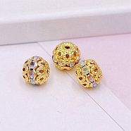 Alloy Rhinestone Beads, Hollow, Crystal, Round, Golden, 10x9mm, Hole: 1.2mm, 100pcs/bag(CW-TAC0001-15B-09G)