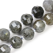 Natural Labradorite Beads Strands, Faceted, Lantern, with Seed Beads, 10~12x10~10.5mm, Hole: 1mm, about 30~35pcs/strand, 15.79~15.83''(40.1~40.2cm)(G-G182-B02-06)