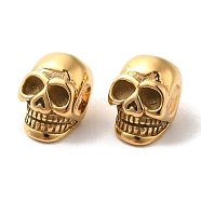 304 Stainless Steel Beads Rhinestone Settings, Large Hole Beads, Skull Head, Golden, Fit for 5mm Rhinestone, 15x10x11mm, Hole: 5.5mm(STAS-H446-124G-A)