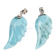 Natural Larimar Pendants, with Platinum Tone 925 Sterling Silver Findings, Wing, 32x13x7.5mm, Hole: 4.5x3mm(G-B005-04P)
