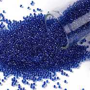 TOHO Round Seed Beads, Japanese Seed Beads, (189) Inside Color Luster Crystal/Caribean Blue, 15/0, 1.5mm, Hole: 0.7mm, about 15000pcs/50g(SEED-XTR15-0189)