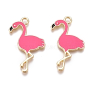 Alloy Enamel Pendants, Flamingo Shape, Golden, Hot Pink, 28.5x18x1mm, Hole: 2mm(ENAM-I044-10A)