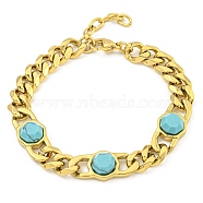 304 Stainless Steel & Synthetic Turquoise Polygon Link Bracelets for Women, Golden, 7-1/2 inch(19cm)(BJEW-G717-16G-03)