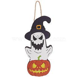 Halloween Theme Wood Pendant Decorations, for Party Decoration, Ghost with Pumpkin, Dark Orange, 380mm(HJEW-WH0043-56)