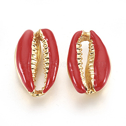 Alloy Beads, with Enamel, Shell, Real 18K Gold Plated, Red, 19~20x12~12.5x6mm(ENAM-J642-01)
