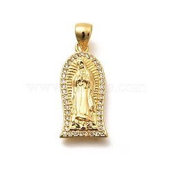 Religion Themed Rack Plating Brass Micro Pave Cubic Zirconia Pendants, Long-Lasting Plated, Lead Free & Cadmium Free, Mixed Shape Charms, Human, 23x11x3mm, Hole: 5x3mm(KK-L226-007G-04)