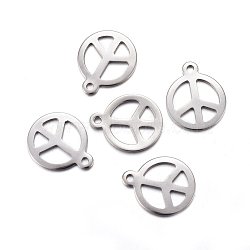 Tarnish Resistant 201 Stainless Steel Pendants, Peace Sign, Stainless Steel Color, 15x12.5x1mm, Hole: 1.4mm(X-STAS-O110-05P)