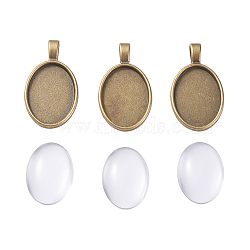 DIY Pendant Making, with Alloy Pendant Cabochon Settings and Transparent Clear Oval Glass Cabochons, Antique Bronze, 37x21x3mm, Hole: 4mm(DIY-X0098-87AB)