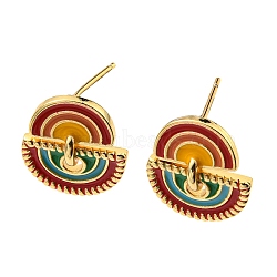 Real 18K Gold Plated Brass Rainbow Dangle Stud Earrings with Enamel, Cadmium Free & Lead Free, Colorful, 14x13mm(KK-C026-13G)