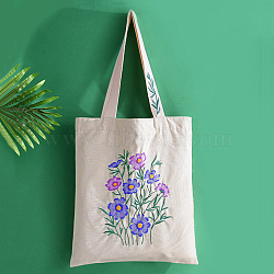 DIY Canvas Bag 3D Embroidery Kits, Including Printed Cotton Fabric, Embroidery Thread & Needles, Flower Pattern, 400x360mm(SENE-PW0009-14F)