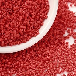 Cylinder Seed Beads, Frosted Colors, Uniform Size, Red, 2x1.3~1.5mm, Hole: 0.8~1mm, about 888pcs/10g(X-SEED-H001-C13)