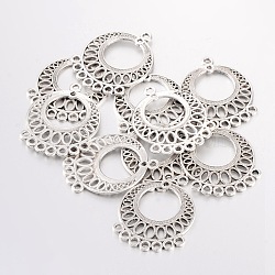 Tibetan Style Links, Lead Free and Cadmium Free, Flat Round, Antique Silver, about 37.5mm long, 29mm wide, 1mm thick, hole: 2.5mm(EA165Y)