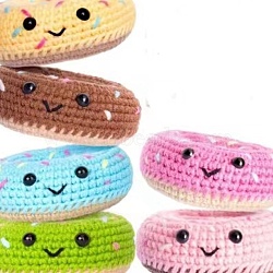 Animal Display Decoration DIY Knitting Kits for Beginners, including Doll Eye, Crochet Hook, Stitch Marker, Yarn, Instruction, Donut, 10cm(PW-WG18830-02)