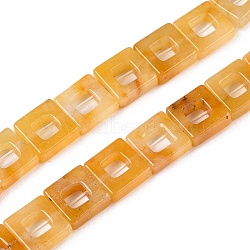 Natural Topaz Jade Beads Strands, Hollow Square, 10x10x3~4mm, Hole: 1mm, about 20pcs/strand, 8.07 inch(20.5cm)(G-N342-100)