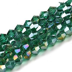 Transparent Electroplate Glass Beads Strands, AB Color Plated, Faceted, Bicone, Teal, 4x4mm, Hole: 0.8mm, about 82~85pcs/strand, 30.5~31cm(GLAA-F029-4mm-A10)