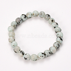 Natural Sesame Jasper/Kiwi Jasper Beaded Stretch Bracelets, Round, 2-1/8 inch(55mm), Bead: 10mm(BJEW-Q692-26-10mm)