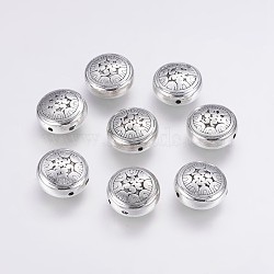 CCB Plastic Beads, Flat Round with Flower, Antique Silver, 18x10mm, Hole: 2mm(CCB-G006-119AS)